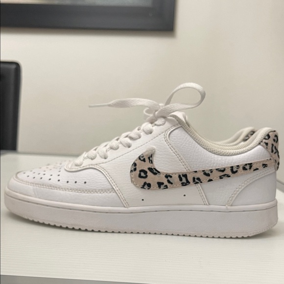 Nike Shoes - NIKE COURT VISION LOW LEOPARD SWOOSH LEATHER SNEAKERS WOMENS SIZE 8